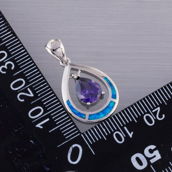 925 Sterling Silver Blue Opal Teardrop Mystic Topaz Necklace - Picture 9 of 10